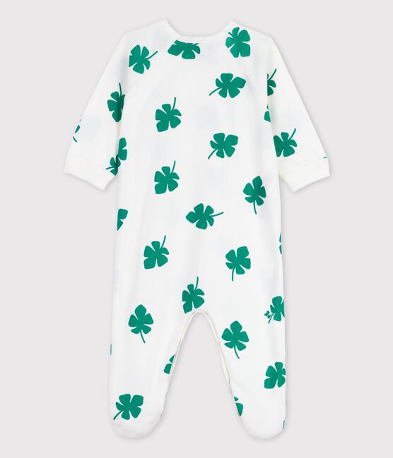 Baby-Strampler aus Bio-Baumwolle mit Pflanzenmuster weiss MARSHMALLOW/grün GAZON