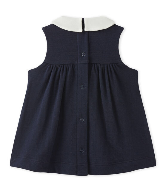 Ärmelloses Baby-Mädchen-Kleid aus gedoppeltem Jersey blau SMOKING
