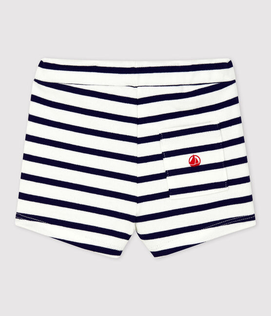 Baby-Shorts aus dickem Bio-Jersey weiss MARSHMALLOW/blau SMOKING
