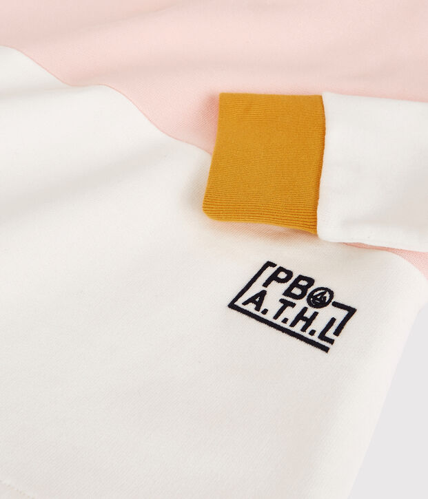 Kinder-Kapuzensweatshirt aus Molton f&uuml;r M&auml;dchen rosa/weiss