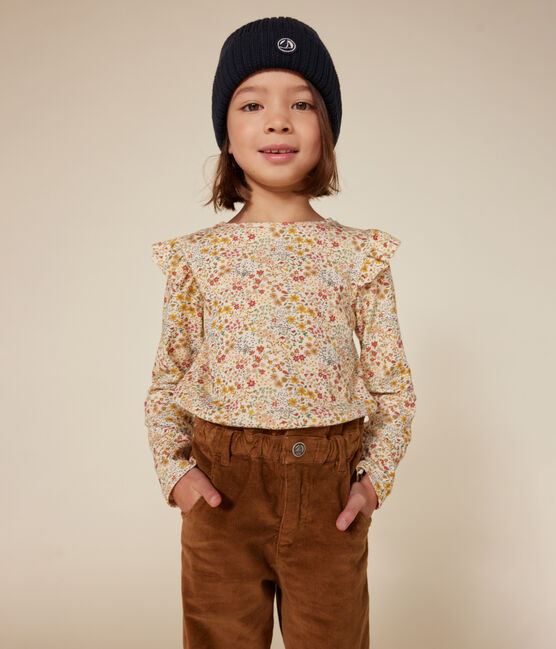 Langärmeliges Kinder-T-Shirt aus Rippstrick für Mädchen weiss AVALANCHE/ MULTICO