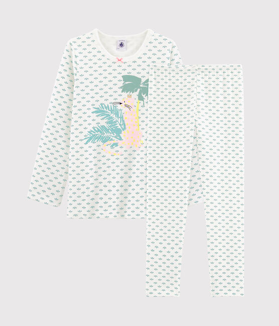 Kinderpyjama aus Doppeljersey für Mädchen weiss MARSHMALLOW/weiss MULTICO