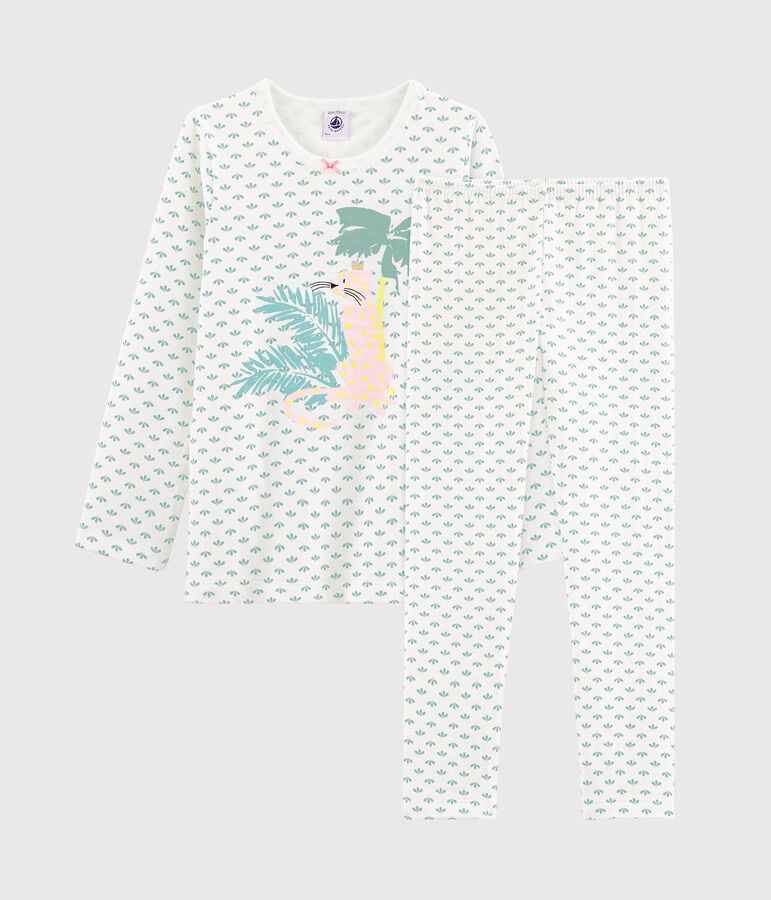 Kinderpyjama aus Doppeljersey f&uuml;r M&auml;dchen weiss MARSHMALLOW/weiss MULTICO
