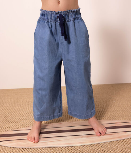Weite Kinderhose aus leichtem Denim für Mädchen blau DENIM CLAIR