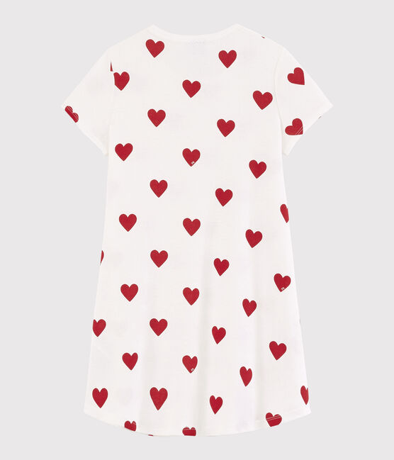 Kindernachthemd aus Baumwolle mit Herzmotiv für Mädchen weiss MARSHMALLOW/rot TERKUIT