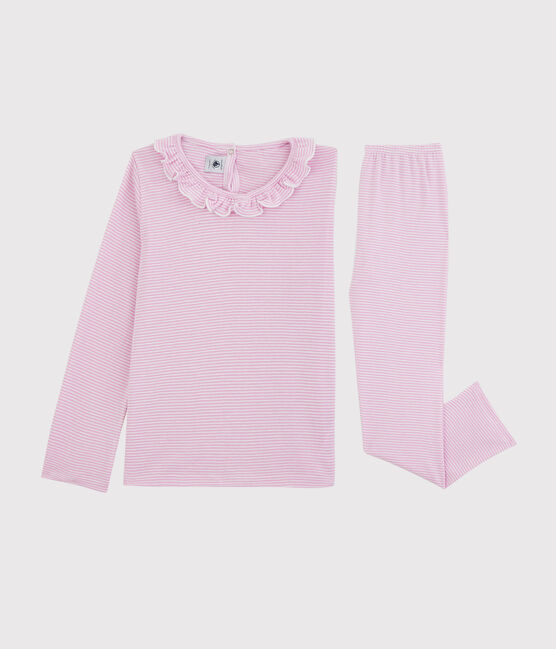 Kinderpyjama aus Baumwolle/Lyocell mit Streifen für Mädchen rosa BOHEME/weiss MARSHMALLOW
