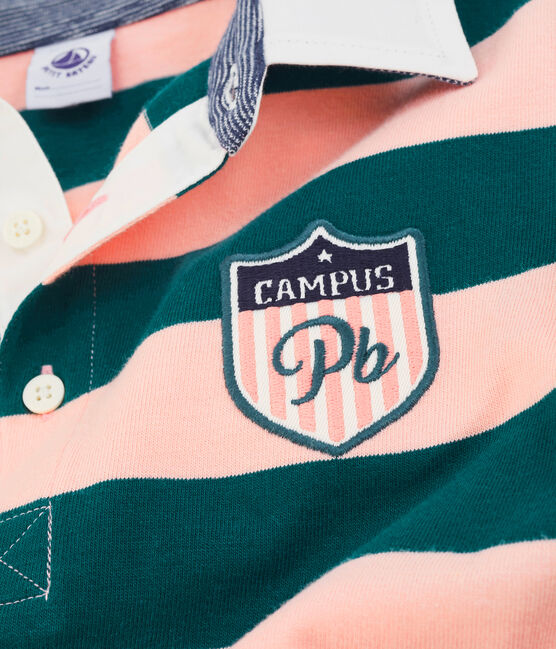 Kinder-Rugby-Poloshirt Jungen grün PINEDE/rosa ROSAKO