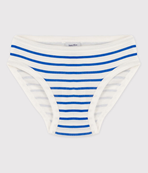 3er-Set Slips aus Bio-Baumwolle mit Herzmotiv f&uuml;r M&auml;dchen weiss/blau