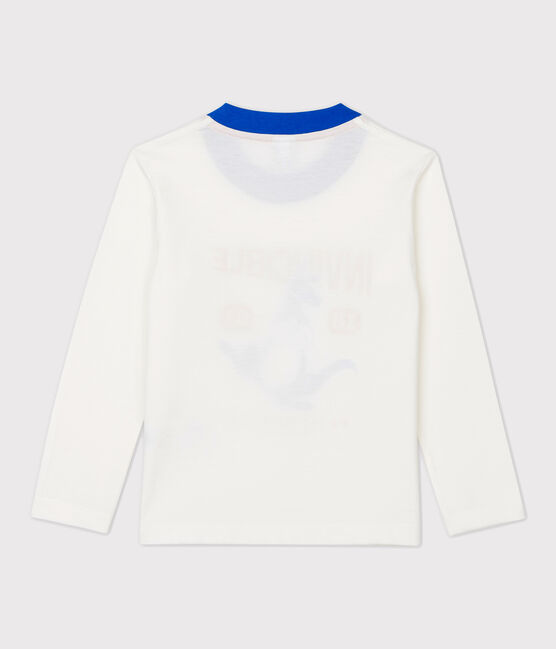 Langärmeliges Kinder-T-Shirt aus Baumwolle für Jungen weiss MARSHMALLOW