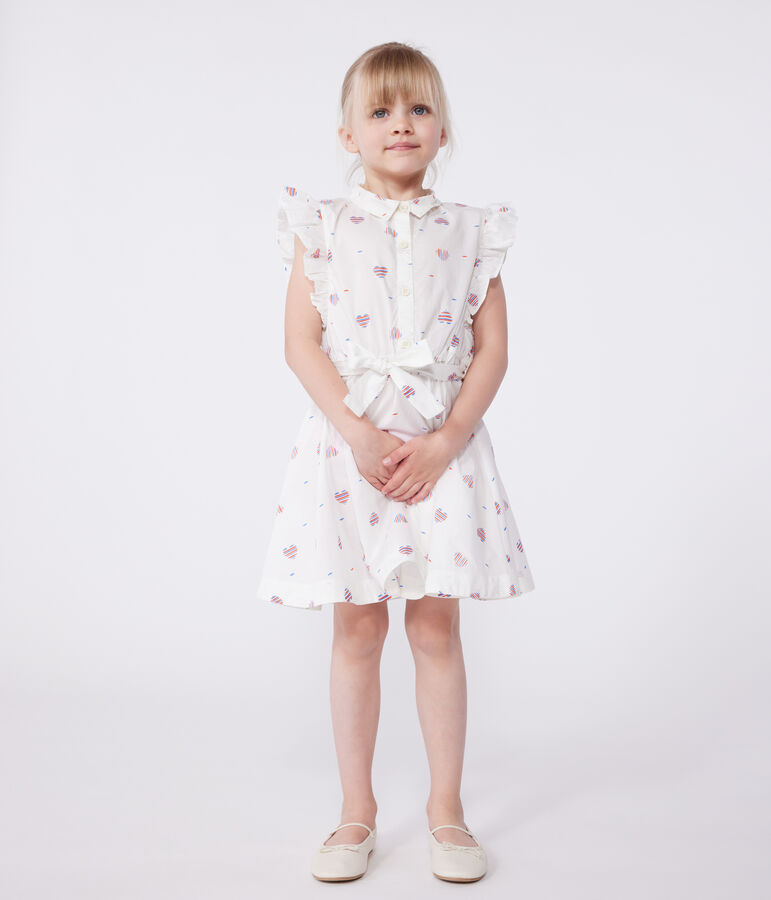 &Auml;rmelloses Kinder-Kleid aus Baumwolle mit Herz-Motiv naturfarben/vielfarbig