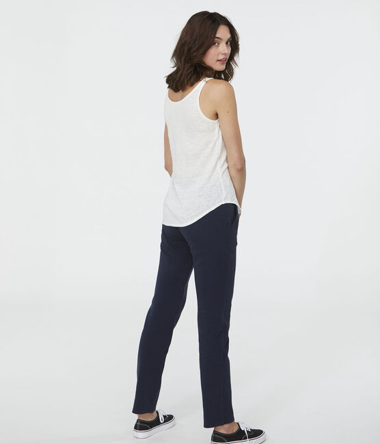 Leinen-Tanktop für Damen weiss MARSHMALLOW