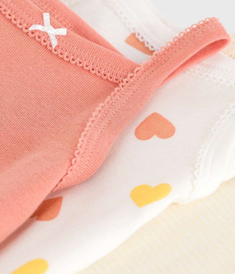 3er-Set Tr&auml;gerstrampler aus Baumwolle mit Herzmotiv vielfarbig