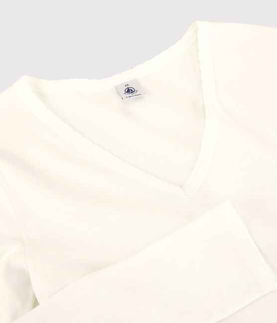 Damen-T-Shirt L’ICONIQUE aus Baumwolle mit Mäusezähnchen weiss ECUME