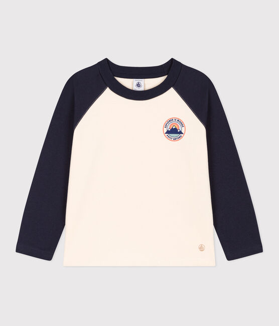 Langärmeliges T-Shirt aus Baumwolle für Kinder/Jungen weiss AVALANCHE/blau SMOKING