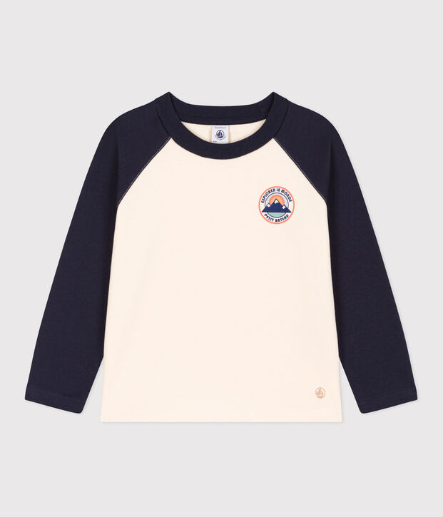 Lang&auml;rmeliges T-Shirt aus Baumwolle f&uuml;r Kinder/Jungen naturfarben/blau