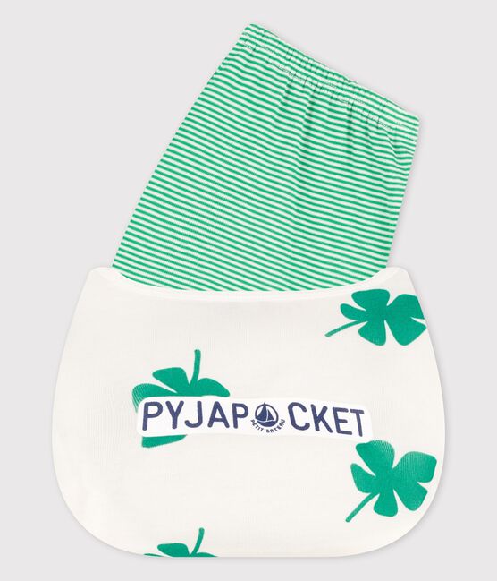 Kinder-Kurzpyjama aus Bio-Baumwolle mit Palmenmotiv für Jungen weiss MARSHMALLOW/grün GAZON