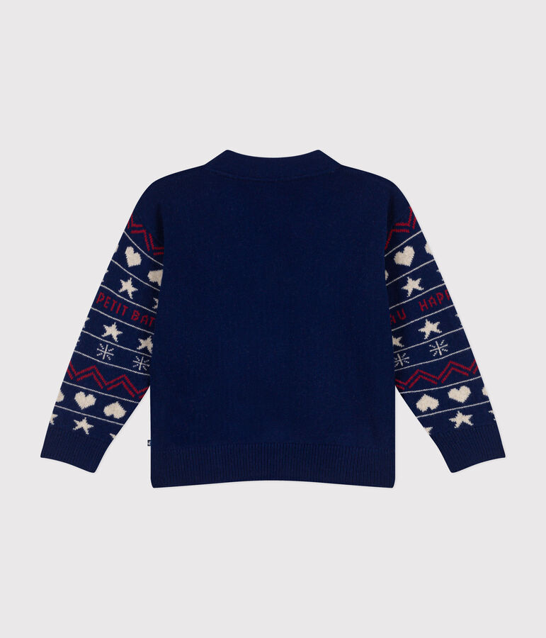 Kinder-Cardigan aus Woll- und Baumwoll-Jacquard f&uuml;r Jungen blau MEDIEVAL/weiss MULTICO