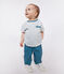 Kurzärmeliges Baby-T-Shirt aus Baumwolle mit Streifen grün MARSHMALLOW/ DRAGONFLY