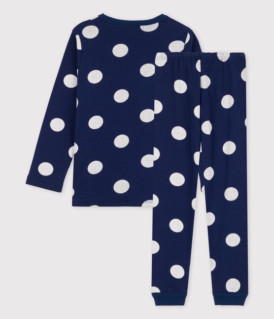 Kinderpyjama aus Bio-Baumwolle mit Pünktchenmuster blau MEDIEVAL/weiss MARSHMALLOW