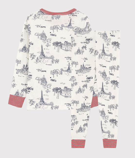 Pyjama aus Baumwolle mit Paris-Motiv im Toile-de-Jouy-Stil für Jungen weiss MARSHMALLOW/blau MEDIEVAL