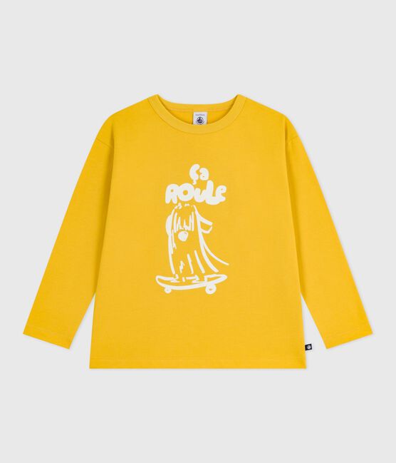 Langärmeliges Kinder-T-Shirt aus bedruckter Baumwolle gelb NAPLES