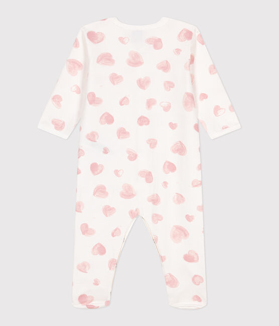 Strampler mit Kragen aus aufgerautem Molton mit Herz-Motiv weiss MARSHMALLOW/rosa CHARME