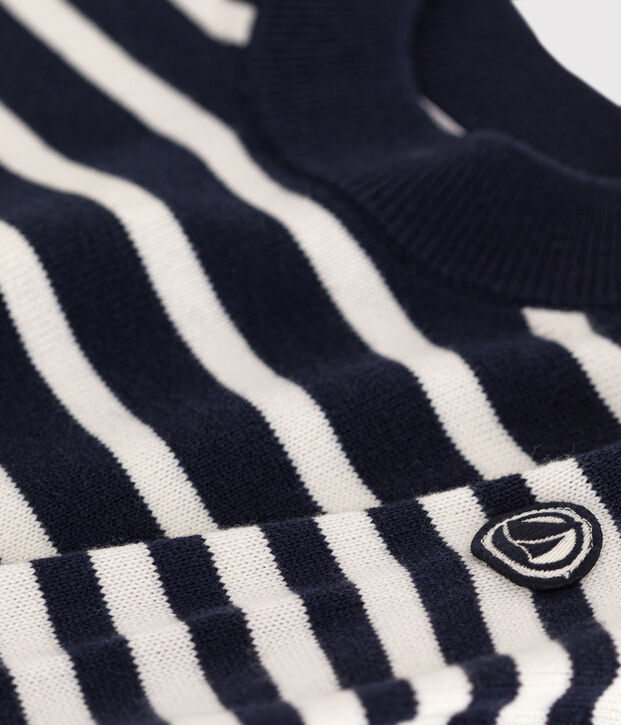 Gestreifter Kinderpullover aus Wolle und Baumwolle blau/weiss