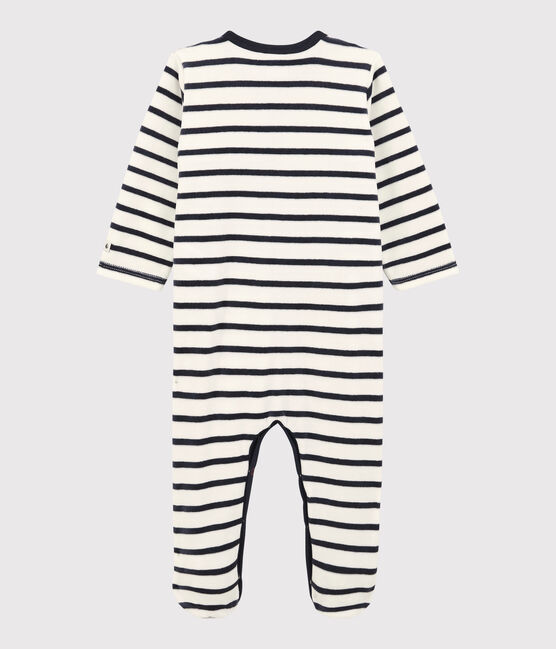 Baby-Strampler aus Nicki weiss MARSHMALLOW/blau SMOKING
