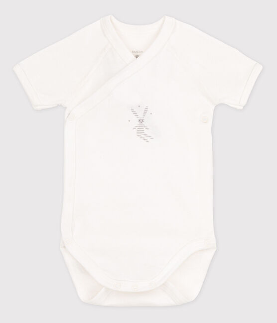 Kurzärmeliger Baby-Body in Wickelform Mädchen/Jungen weiss MARSHMALLOW/ DIDOU3