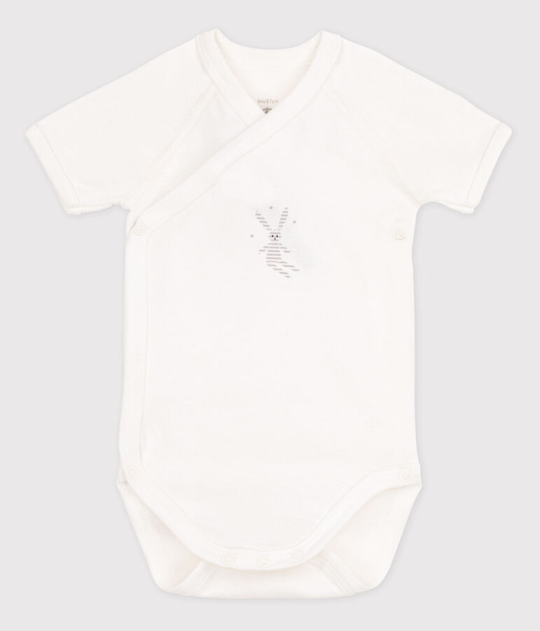 Kurz&auml;rmeliger Baby-Body in Wickelform M&auml;dchen/Jungen weiss/DIDOU3