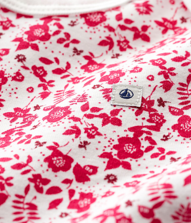 Kurz&auml;rmeliger Baby-Body f&uuml;r M&auml;dchen weiss MARSHMALLOW/rosa FLASHY