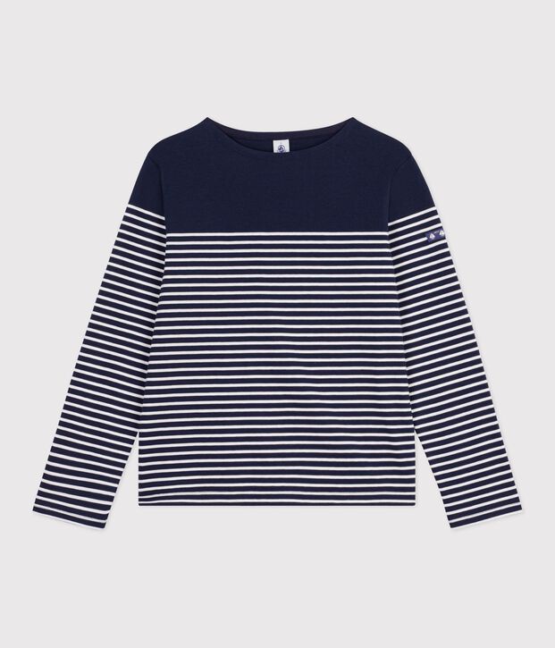 Damen-Shirt Marini&egrave;re aus Baumwolle mit Streifen blau/weiss