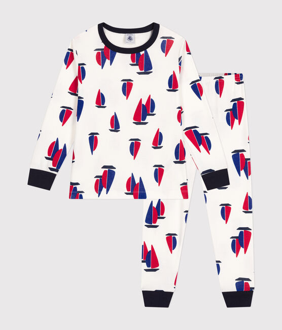 Kinder-Pyjama aus Baumwolle mit Schiffchen weiss MARSHMALLOW/weiss MULTICO