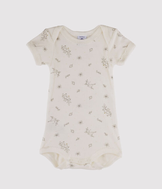 Kurzärmeliger Baby-Body für Mädchen weiss MARSHMALLOW/weiss MULTICO