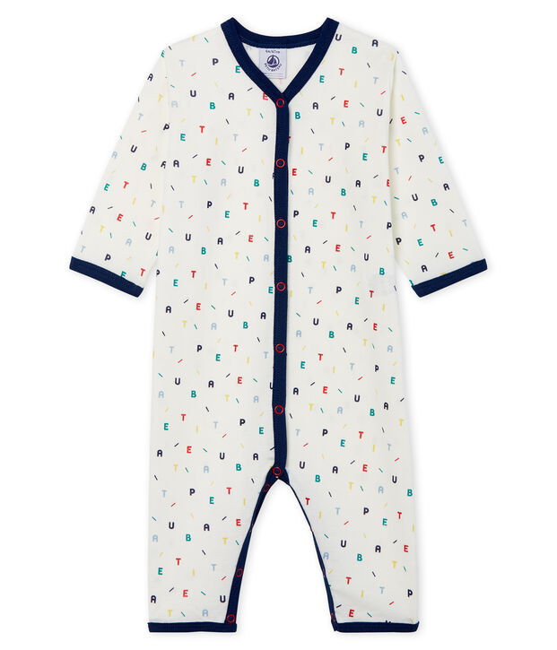 Baby-Strampler ohne F&uuml;&szlig;e aus Rippstrick f&uuml;r Jungen weiss/vielfarbig