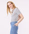 Damen-T-Shirt L'Iconique aus Baumwolle mit V-Ausschnitt, gestreift weiss MARSHMALLOW/blau SMOKING