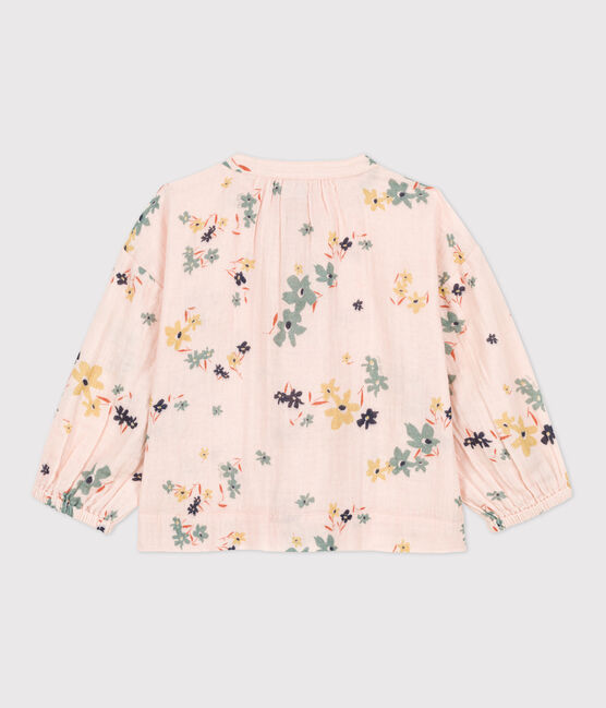 Langärmelige gemusterte Kinderbluse aus Musselin-Stoff für Mädchen rosa SALINE/weiss MULTICO
