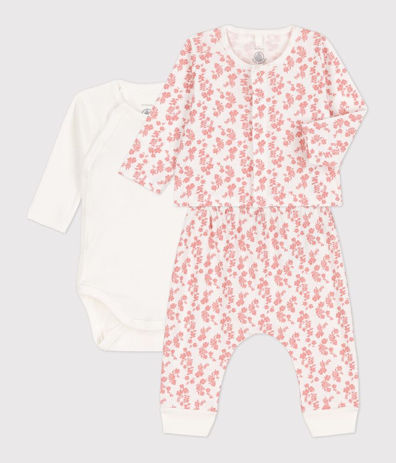 3er-Baby-Set aus Bio-Baumwolle mit Hawaiimuster weiss/rosa