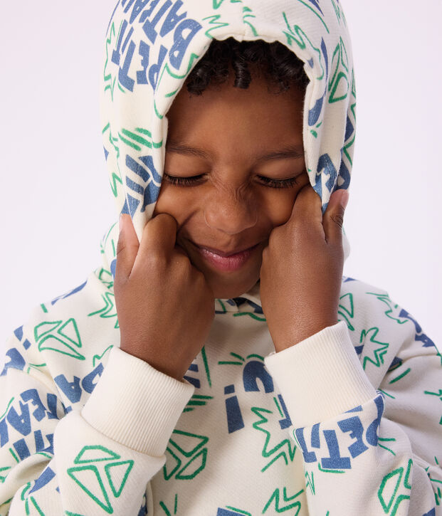 Kinder-Kapuzensweatshirt aus gemusterter Baumwolle naturfarben/vielfarbig