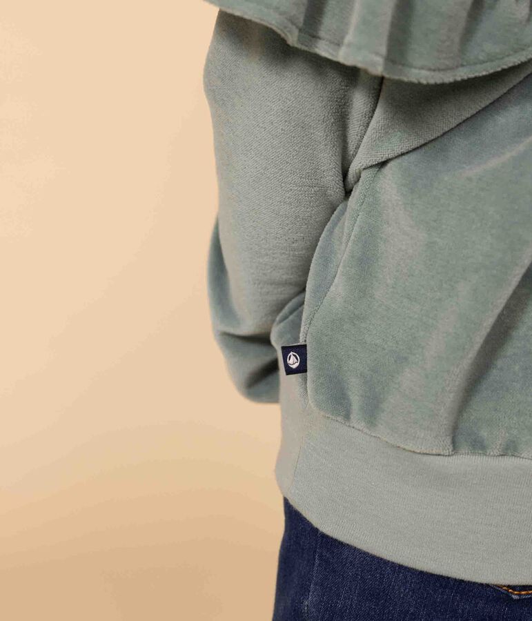 Kinder-Sweatshirt aus einfarbigem Nicki f&uuml;r M&auml;dchen gr&uuml;n