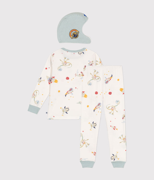 Kinder-Pyjama zum Verkleiden aus Baumwolle mit Raumfahrtmotiven weiss/vielfarbig