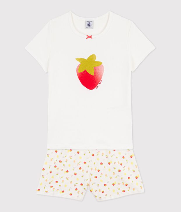 Kinder-Kurzpyjama aus Baumwolle mit Fruchtmotiv weiss/vielfarbig