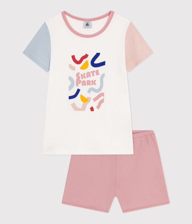 Kurzer Kinderpyjama aus Baumwolle weiss/vielfarbig