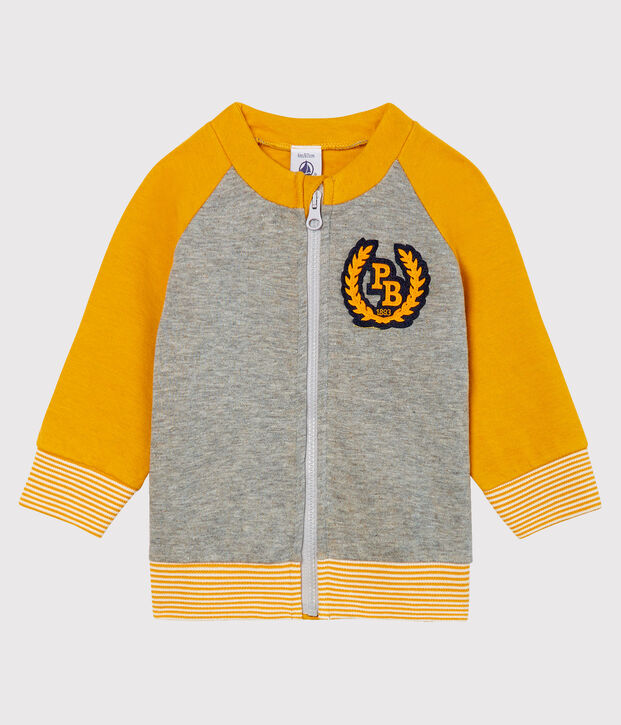 Baby-Cardigan aus Doppeljersey mit Rei&szlig;verschluss f&uuml;r Jungen grau/gelb