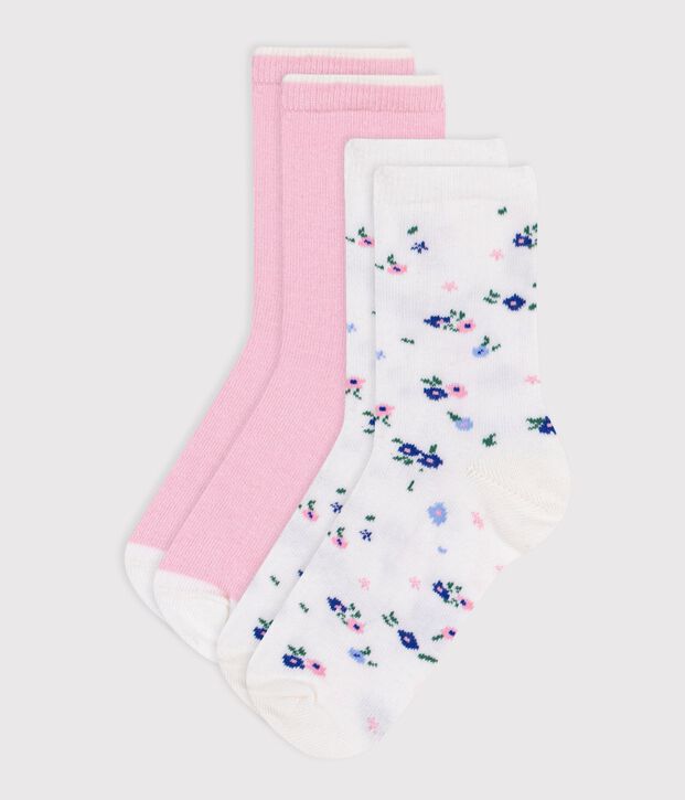 2 Paar Socken f&uuml;r M&auml;dchen aus Baumwolle mit Blumenmuster vielfarbig