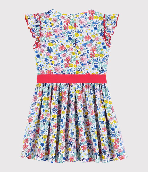 Kurz&auml;rmeliges Kinder-Kleid aus Popeline f&uuml;r M&auml;dchen weiss/vielfarbig