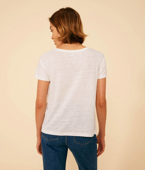 T-Shirt Le Droit aus Leinen mit Rundhalsausschnitt, Damen weiss ECUME