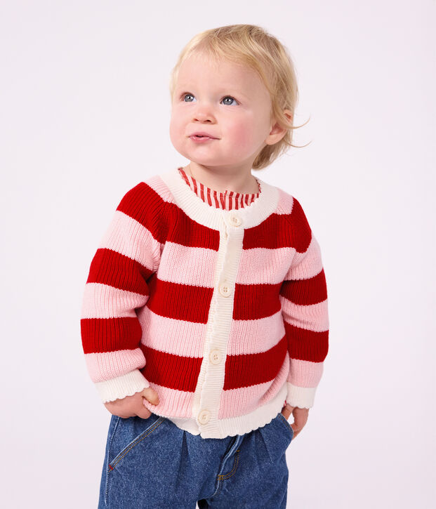 Baby-Cardigan aus Baumwolle mit Streifen rosa/rosa