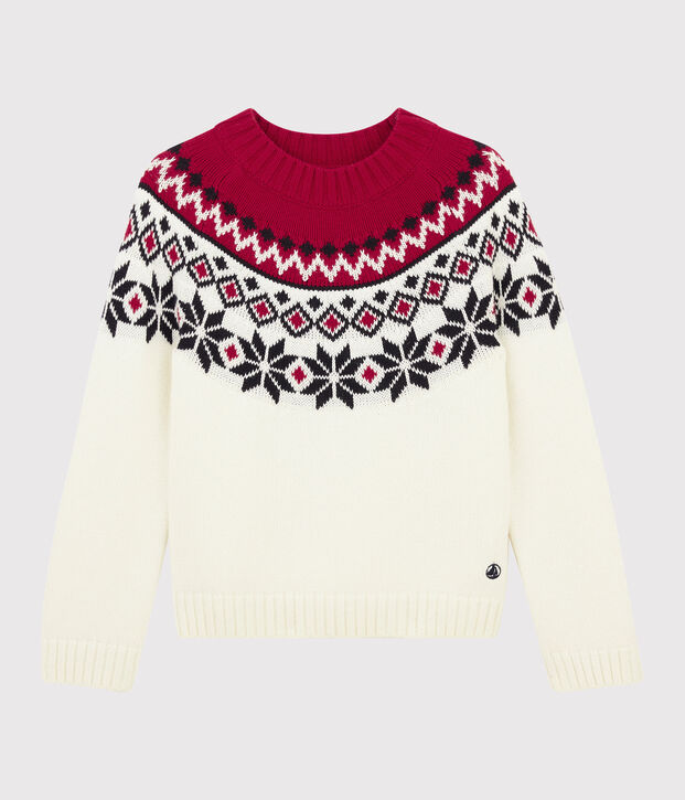 Kinderpullover aus Wolle und Baumwolle f&uuml;r Jungen weiss/vielfarbig