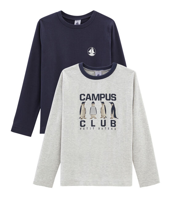 Set mit 2 T-Shirts für Jungen: mit Siebdruck + einfarbig variante 1